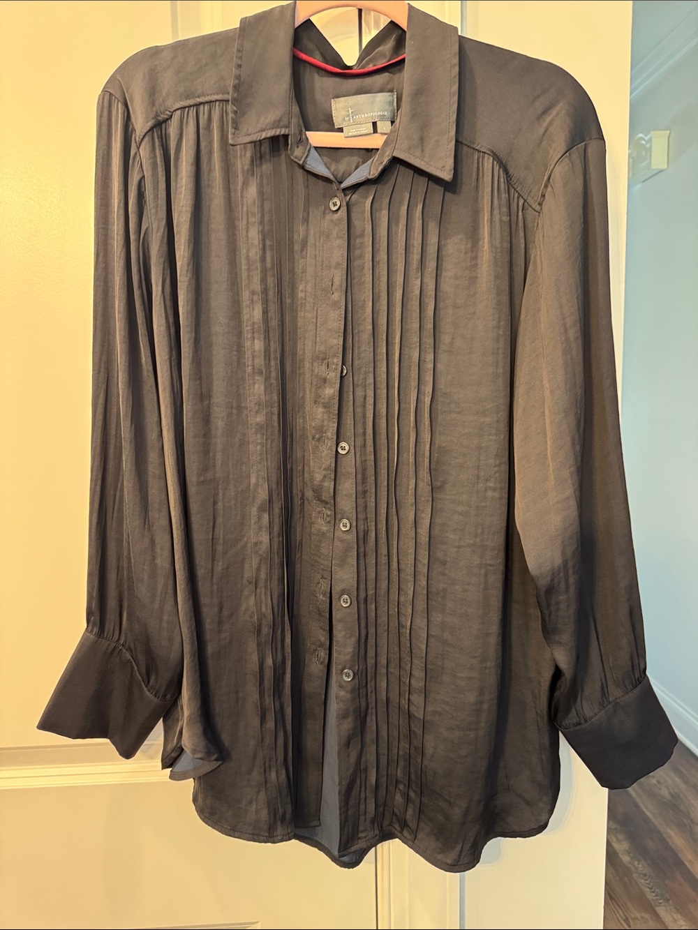 Anthropologie Women's Black Pleated Button-Front Tunic